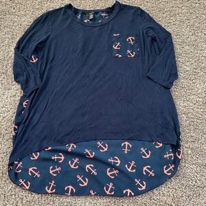 Rue21 Anchor Print Pocket Tunic Top Nautical Casual‎ Comfy Navy Blue XL